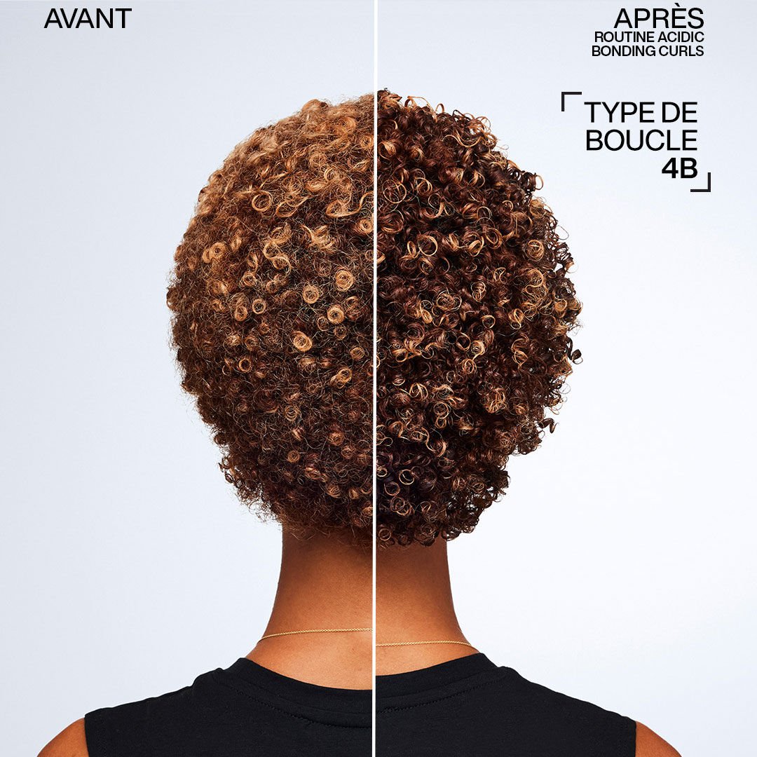 Avant/après utilisation de la routine Acidic Bonding Curls sur cheveux de type 4B
